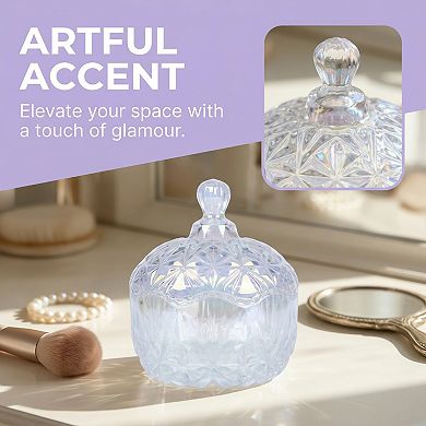 Crystal Glass Candy Dish with Lid 8.5oz/250ml Embossed Decorative Box for Home Decor