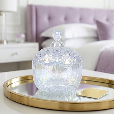 Crystal Glass Candy Dish with Lid 8.5oz/250ml Embossed Decorative Box for Home Decor