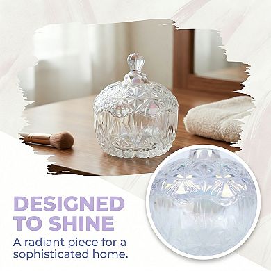 Crystal Glass Candy Dish with Lid 8.5oz/250ml Embossed Decorative Box for Home Decor