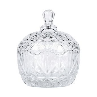 Crystal Glass Candy Dish with Lid 8.5oz/250ml Embossed Decorative Box for Home Decor