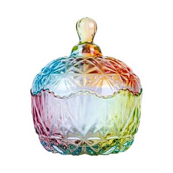 Crystal Glass Candy Dish with Lid 8.5oz/250ml Embossed Decorative Box for Home Decor
