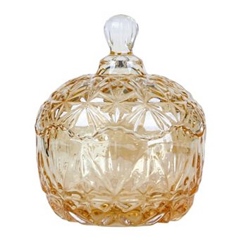 Crystal Glass Candy Dish with Lid 8.5oz/250ml Embossed Decorative Box for Home Decor