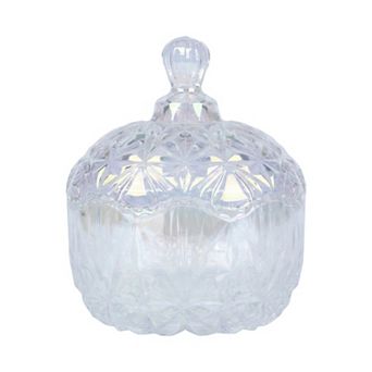 Crystal Glass Candy Dish with Lid 8.5oz/250ml Embossed Decorative Box for Home Decor