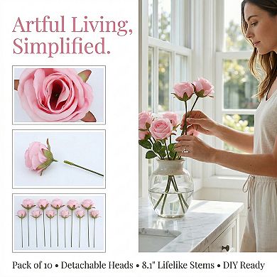 10Pcs Mini Artificial Rose Flowers Petite Silk Rose Bouquets with Detachable Heads