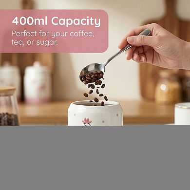 Embossed Ceramic Kitchen Canister with Airtight Lid 13.5oz Flour Sugar Container