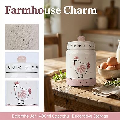 Embossed Ceramic Kitchen Canister with Airtight Lid 13.5oz Flour Sugar Container