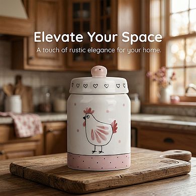 Embossed Ceramic Kitchen Canister with Airtight Lid 13.5oz Flour Sugar Container