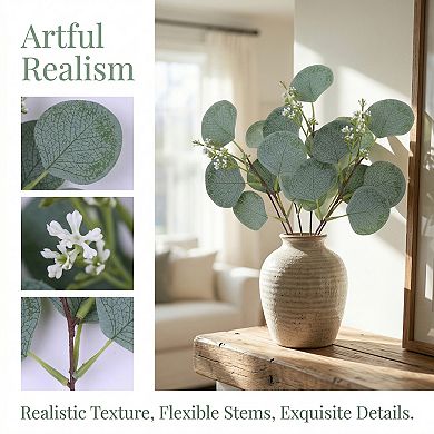 10Pcs Artificial Eucalyptus Stems, Realistic Silver Dollar Eucalyptus Leaves for Vase Home Decor