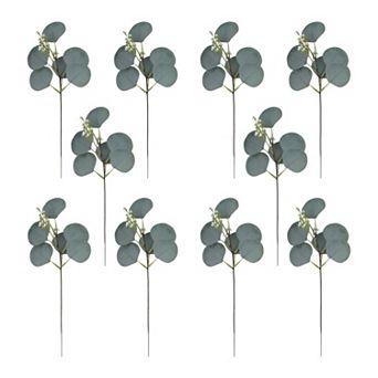 10 pc Artificial Eucalyptus Stems, Realistic Silver Dollar Eucalyptus Leaves for Vase Home Decor