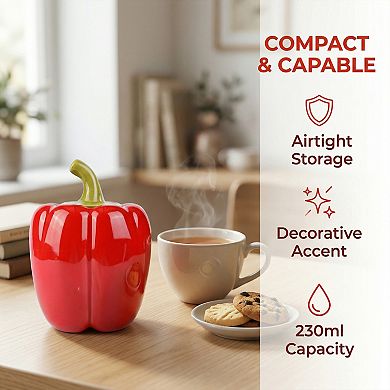 Cute Ceramic Chili Shaped Jar with Lid, 7.8oz Storage Canister