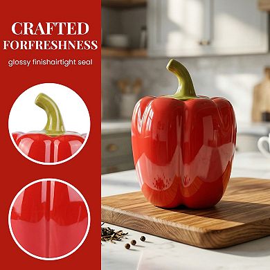 Cute Ceramic Chili Shaped Jar with Lid, 7.8oz Storage Canister
