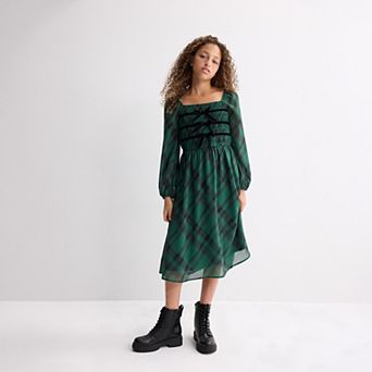 Girls 7-16 Trixxi Plaid Midi Dress with Bow Detail