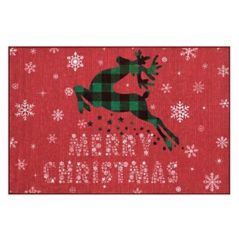 Seoria Machine Washable Non-Slip Christmas Rug Low Pile Snow Reindeer Carpet for Living Room Bedroom