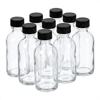 9 pc Set of 2oz/60ml Glass Bottles with Screw Caps Leakproof Liquor Bottles with 2 Pourers