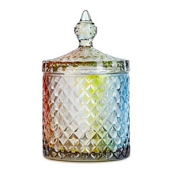 Crystal Glass Jar with Lid Decorative Bathroom Canister for Cotton Swabs 4"Lx4.1"Wx7.1"H