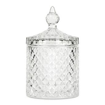 Crystal Glass Jar with Lid Decorative Bathroom Canister for Cotton Swabs 4"Lx4.1"Wx7.1"H