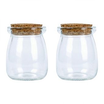 2 pc Decorative Glass Jars with Cork Stoppers Clear Bottles 3.4"L x 3.4"W x 3"H