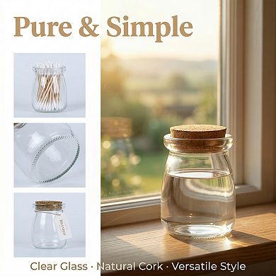 2pcs Decorative Glass Jars with Cork Stoppers Clear Bottles 3.4"L x 3.4"W x 3"H