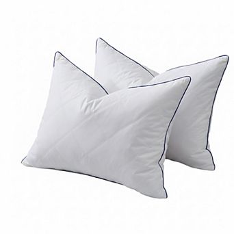 Unikome Diamond Quilted Goose Feather Pillow Set of 2, Navy Piped Hotel Support Bed Pillows