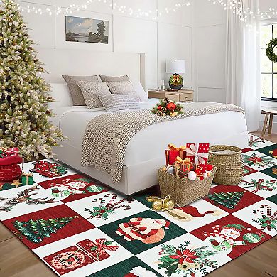 Seoria Non-Slip Washable Christmas Mat Holiday Rug for Entryway Kitchen Bathroom Bedside Front Door