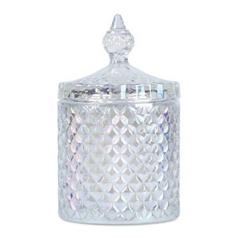Crystal Glass Jar with Lid Decorative Bathroom Canister for Cotton Swabs 4.1"Lx4.1"Wx7.1"H