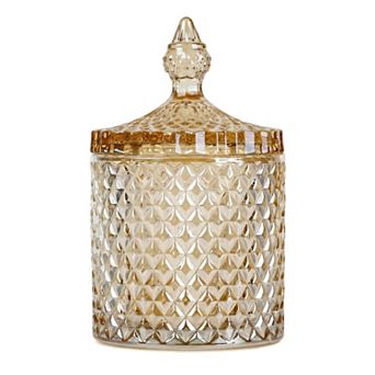 Crystal Glass Jar with Lid Decorative Bathroom Canister for Cotton Swabs 4.1"Lx4.1"Wx7.1"H