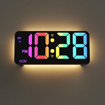 9" Digital Wall Clock with RGB Display, Dual Alarms, Auto Sync, Voice Control & Remote for Bedroom