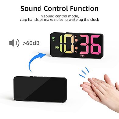 9" Digital Wall Clock with RGB Display, Dual Alarms, Auto Sync, Voice Control & Remote for Bedroom