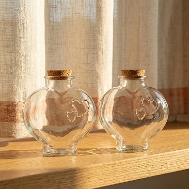 2pcs Large Heart Shaped Glass Jars with Cork Stoppers Clear Bottles 5.4"Lx5.4"Wx5.7"H