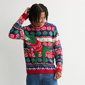 Men's Holiday T-Rex Crewneck Sweater