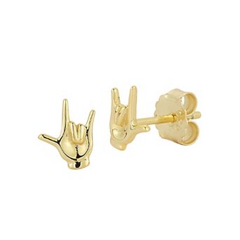 Sunkissed Sterling I Love You Hand Sign Stud Earrings