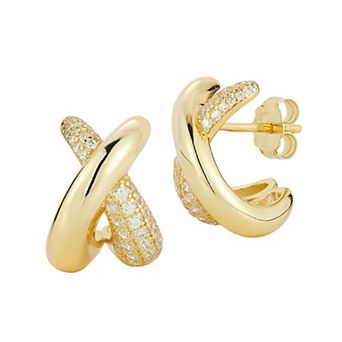Everyday by Sunkissed Pave Round Cubic Zirconia Crossover J Stud Earrings