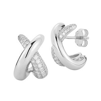 Everyday by Sunkissed Pave Round Cubic Zirconia Crossover J Stud Earrings
