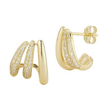 Everyday by Sunkissed Pave Round Cubic Zirconia Tri Row J Stud Earrings