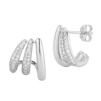 Everyday by Sunkissed Pave Round Cubic Zirconia Tri Row J Stud Earrings