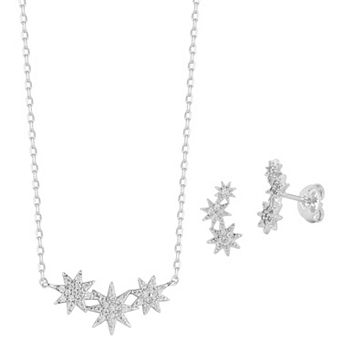 Everyday by Sunkissed Cubic Zirconia Tri Sun Pendant Necklace & Stud Earring Set