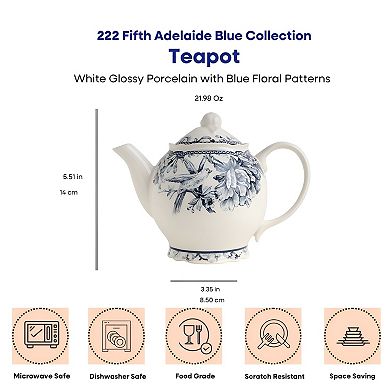222 Fifth Adelaide Floral & Bird Design Porcelain Teapot