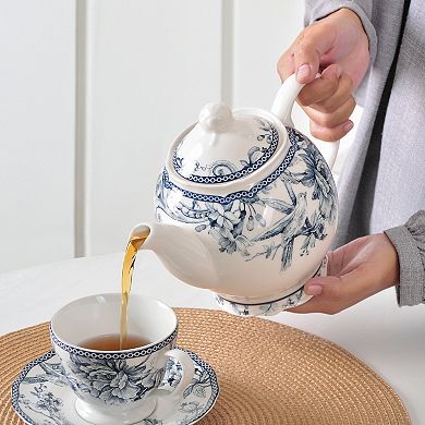 222 Fifth Adelaide Floral & Bird Design Porcelain Teapot