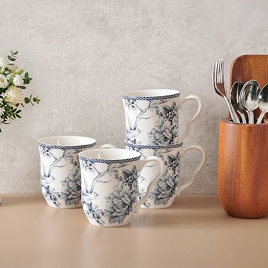 222 Fifth Adelaide Floral Mug Set of 4 - 14 oz. Coffee Mugs