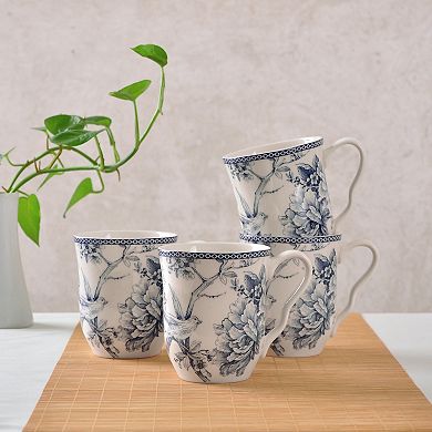 222 Fifth Adelaide Floral Mug Set of 4 - 14 oz. Coffee Mugs