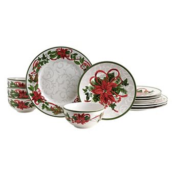 222 Fifth Holiday Festivities 12 pc Porcelain Dinnerware Set