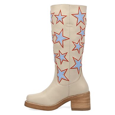 Dingo American Dream Women's Leather Knee-High Boots with Star Design