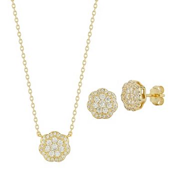 Everyday by Sunkissed Cubic Zirconia Round Pave Flower Pendant Necklace & Stud Earring Set