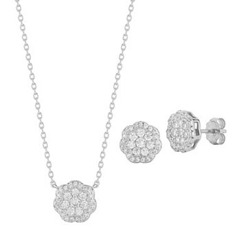 Everyday by Sunkissed Cubic Zirconia Round Pave Flower Pendant Necklace & Stud Earring Set