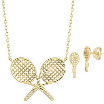 Everyday by Sunkissed Cubic Zirconia Tennis Racket Pendant Necklace & Stud Earring Set