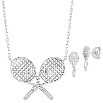 Everyday by Sunkissed Cubic Zirconia Tennis Racket Pendant Necklace & Stud Earring Set