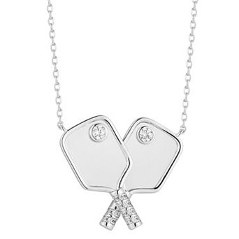 Everyday by Sunkissed Cubic Zirconia Double Pickleball Racket Pendant Necklace