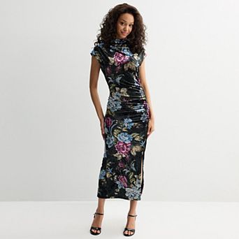 Women's Robbie Bee Ruched Print Velvet Dress