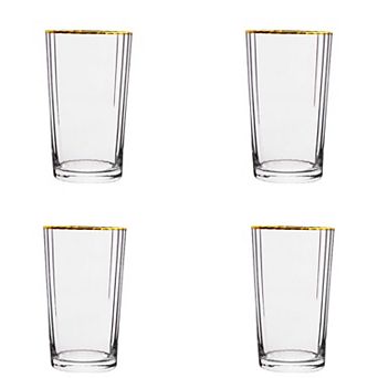 10 Strawberry Street 4 pc Grace Gold Rim Hiball Glassware Set