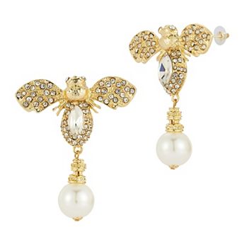 WINX Cubic Zirconia Simulated Pearl Bee Drop Earrings